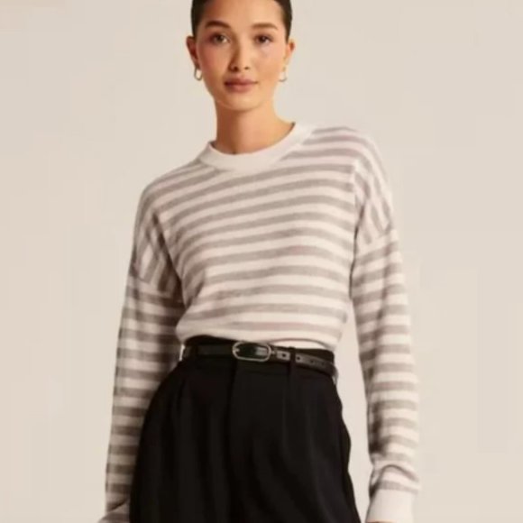 Abercrombie and Fitch 100% Cashmere Cream & Beige Stripe Sweater XXS - Picture 1 of 9